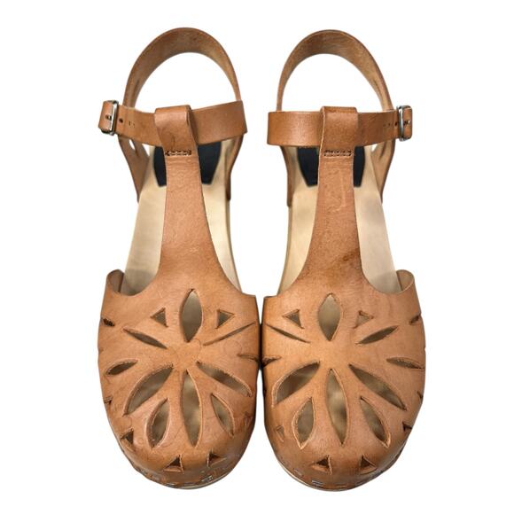 Swedish Hasbeens Women’s Lacy Brown Leather Wooden Sandals Size 39 US - Picture 7 of 12